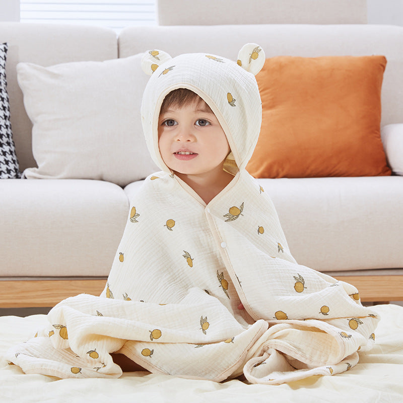 Muslin Cotton Baby Bath Towel with Hood | 4-Layer, All-Season