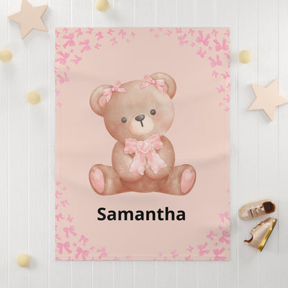 Personalized Baby Blanket Girl — Custom Name Pink Teddy Soft Fleece Lovey