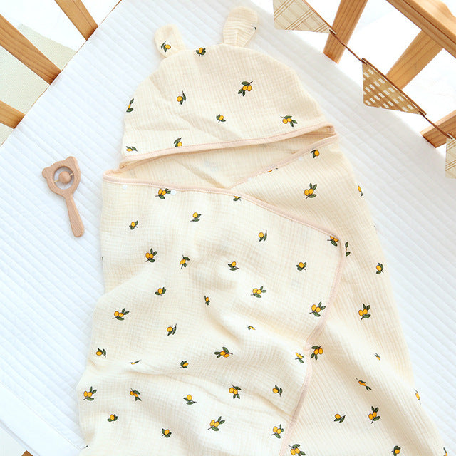 Muslin Cotton Baby Bath Towel with Hood | 4-Layer, All-Season