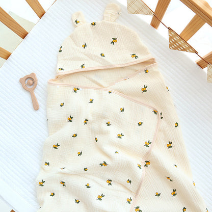 Muslin Cotton Baby Bath Towel with Hood | 4-Layer, All-Season