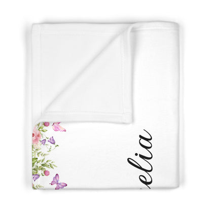Personalized Baby Blanket | Unicorn Floral Fleece Custom Name in White