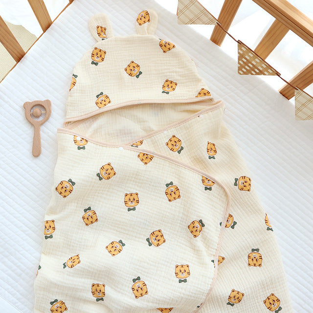 Muslin Cotton Baby Bath Towel with Hood | 4-Layer, All-Season