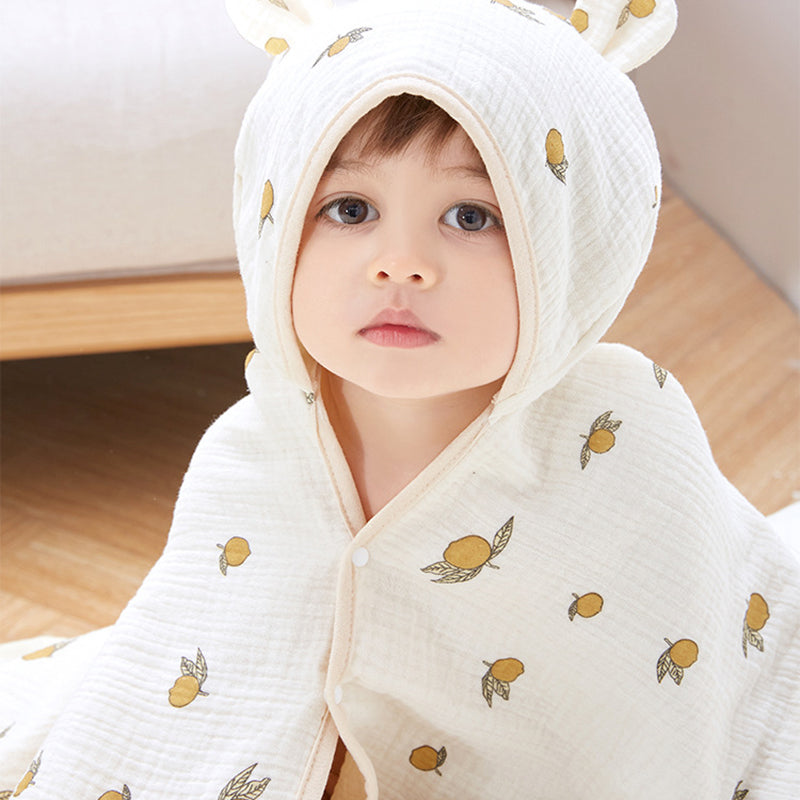 Muslin Cotton Baby Bath Towel with Hood | 4-Layer, All-Season