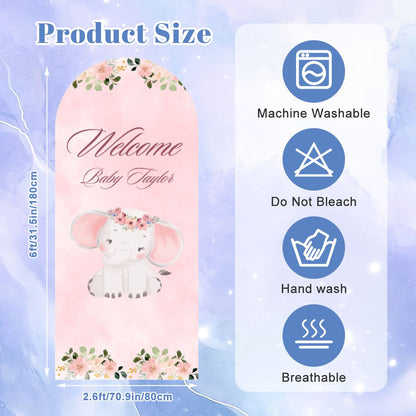 Arched Backdrop Cover | Elephant Baby Girl Custom Baby Name Sign