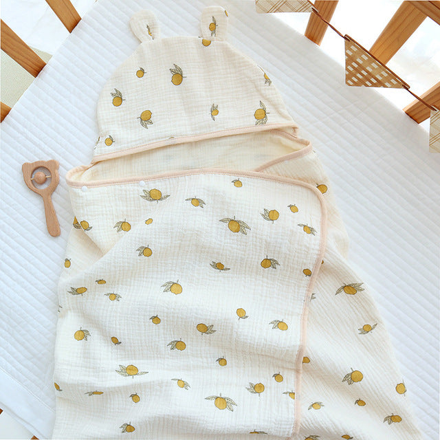 Muslin Cotton Baby Bath Towel with Hood | 4-Layer, All-Season