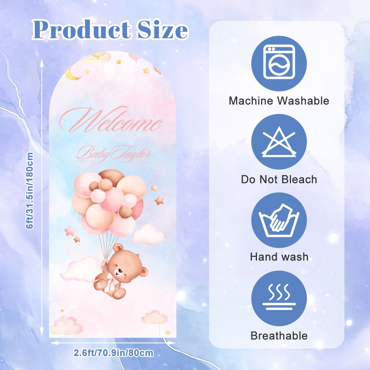 Arched Backdrop Cover for Baby Girl Shower | Custom Baby Name Cover
