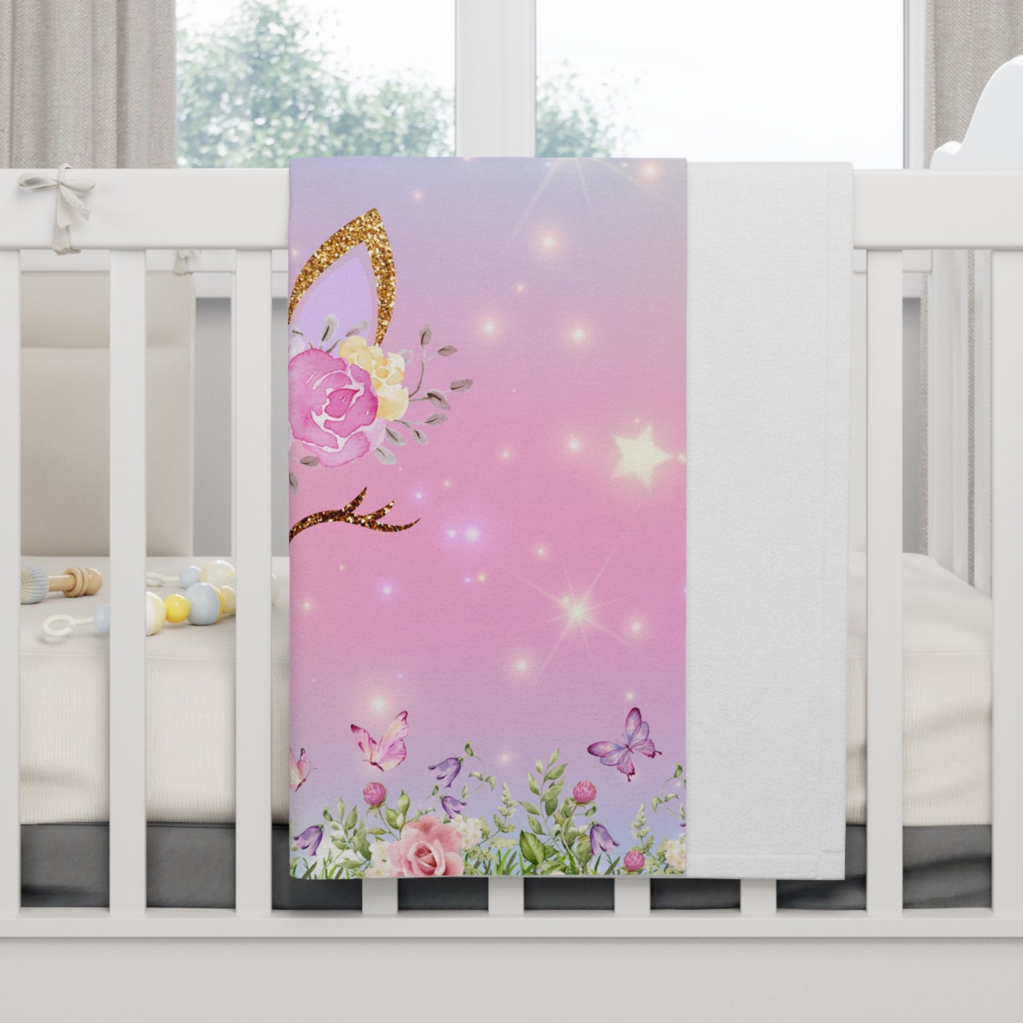 Personalized Unicorn Baby Blanket – Soft Fleece Name Blanket for Girls, Pastel Rainbow Floral Design