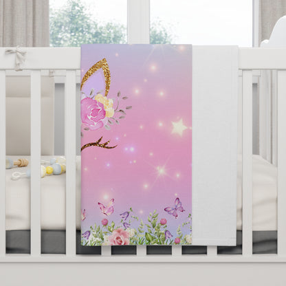 Personalized Unicorn Baby Blanket – Soft Fleece Name Blanket for Girls, Pastel Rainbow Floral Design