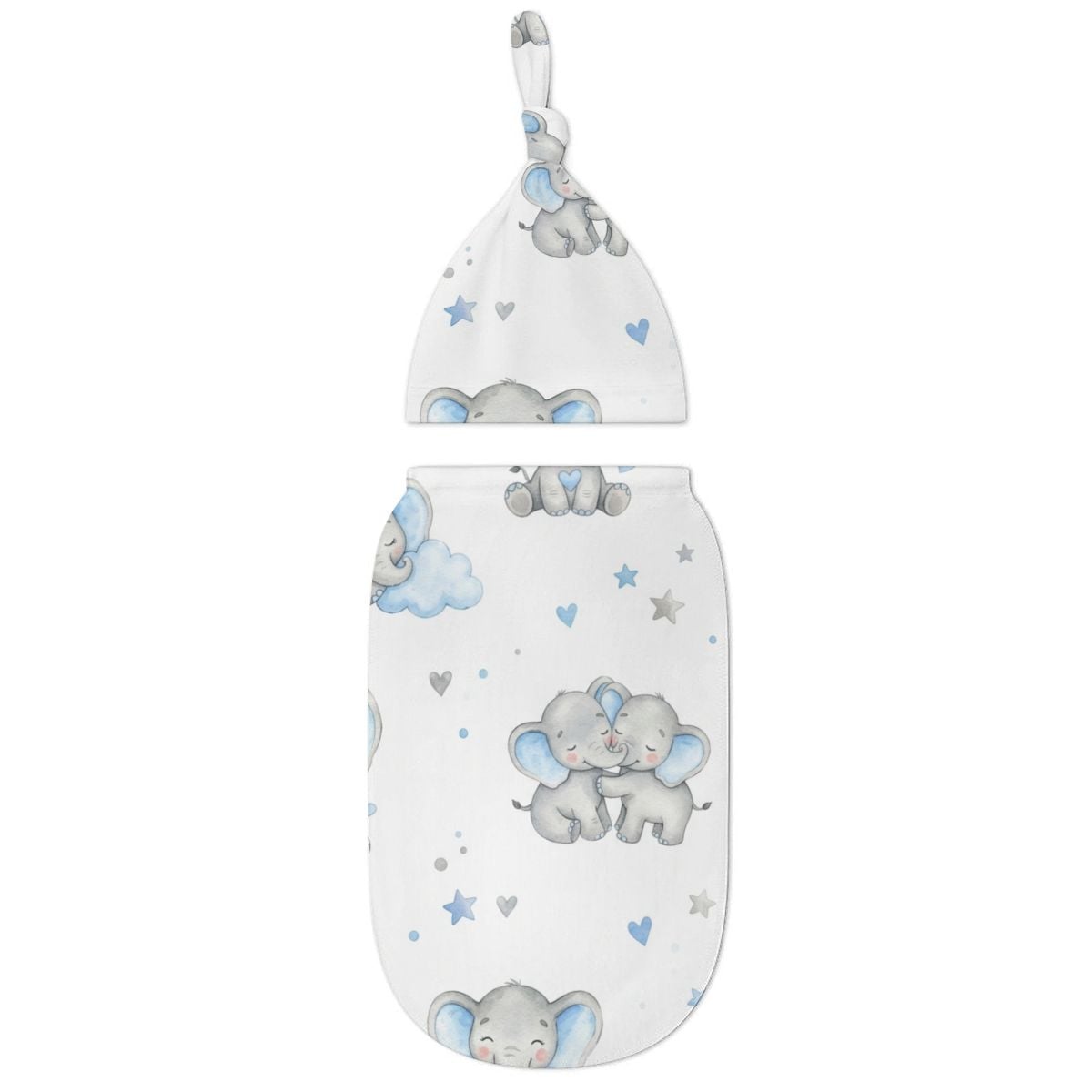 Elephant Baby Swaddle Sack & Top Knot Hat Set | Customizable Newborn Gift (3–24 Months)