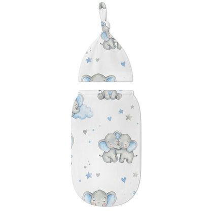Elephant Baby Swaddle Sack & Top Knot Hat Set | Customizable Newborn Gift (3–24 Months)