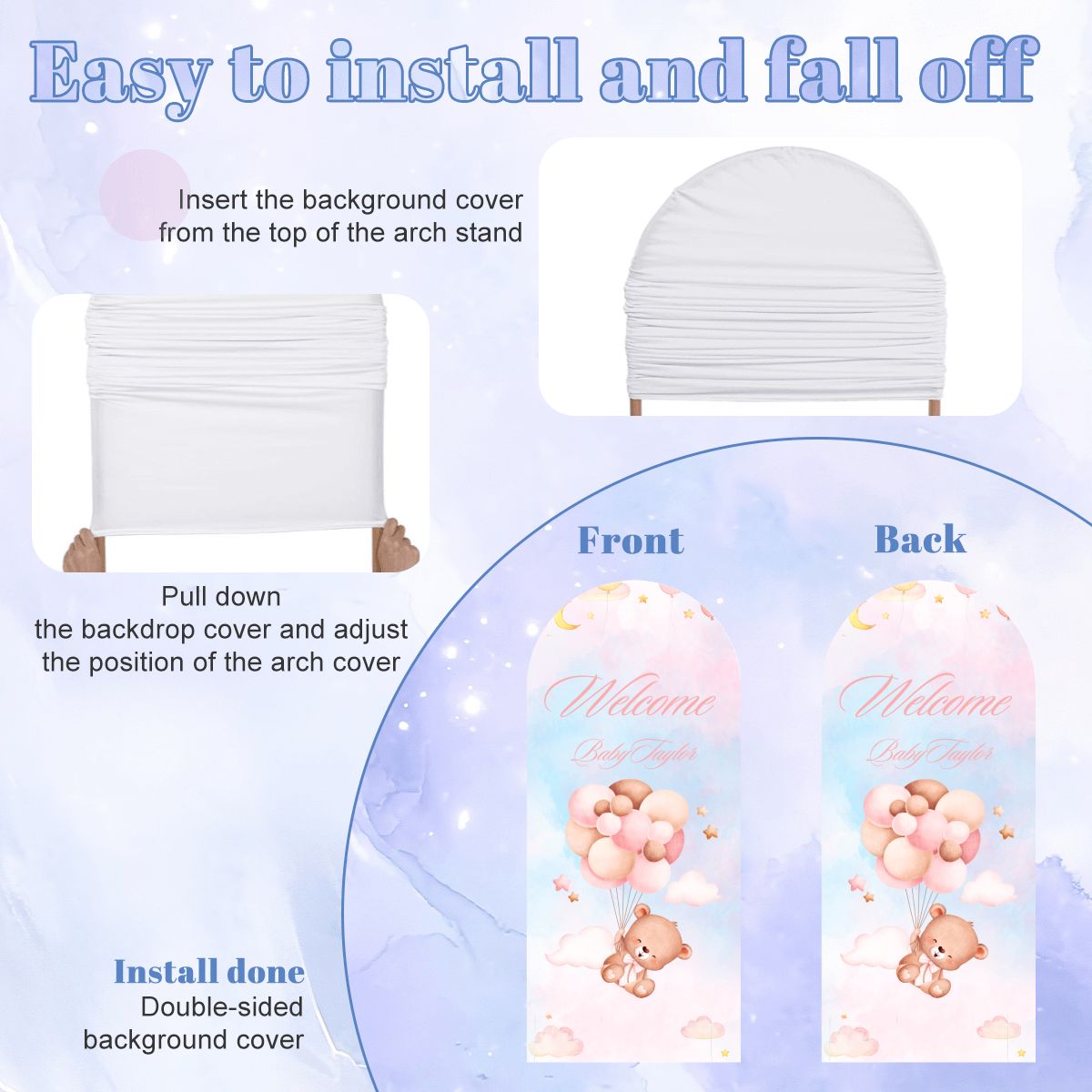 Arched Backdrop Cover for Baby Girl Shower | Custom Baby Name Cover