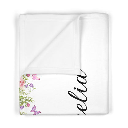 Personalized Unicorn Baby Blanket — Custom Name Floral Fleece Blanket for Girls