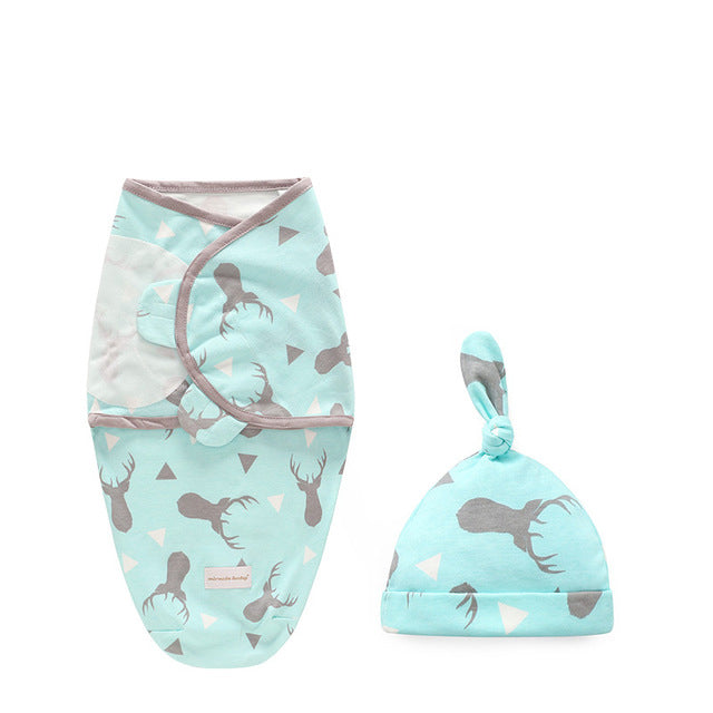 Newborn Cotton Swaddle Wrap & Hat Set | Soft Baby Swaddle Blanket