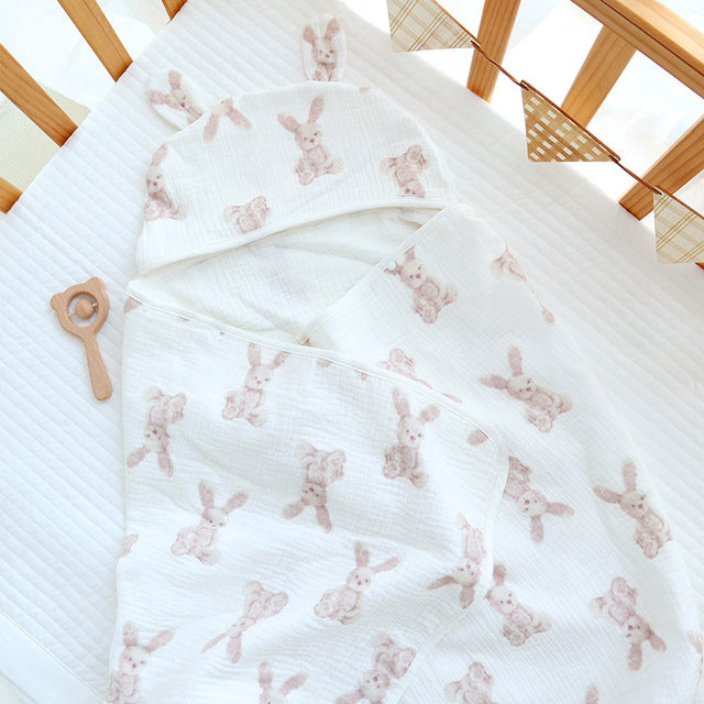 Muslin Cotton Baby Bath Towel with Hood | 4-Layer, All-Season