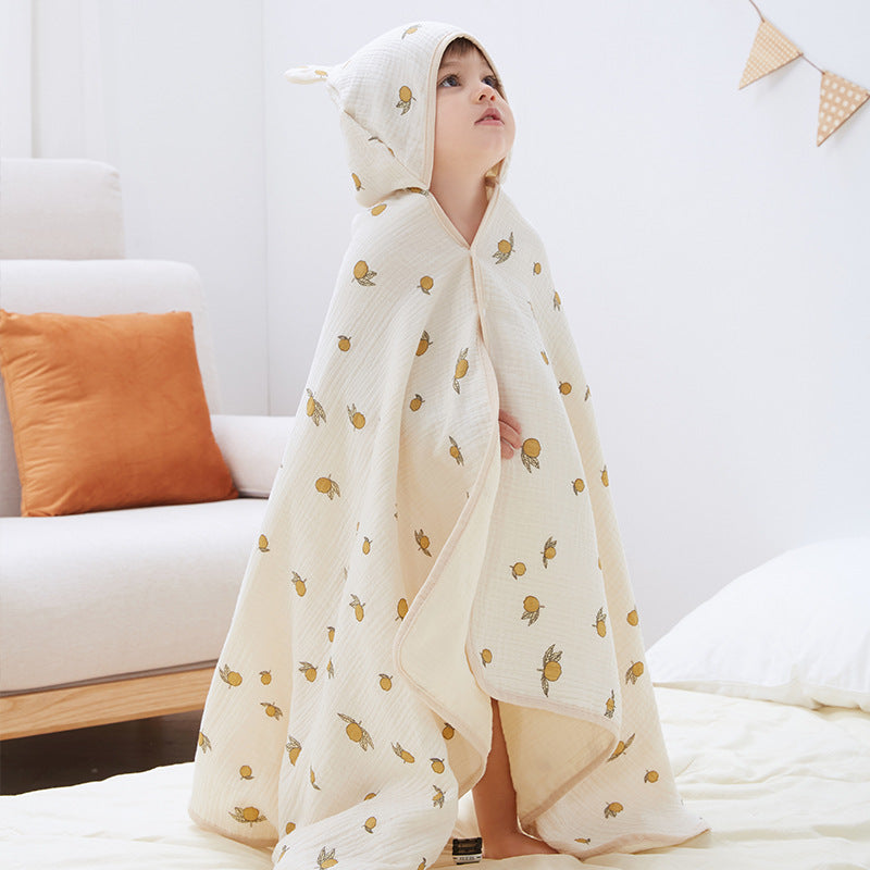 Muslin Cotton Baby Bath Towel with Hood | 4-Layer, All-Season