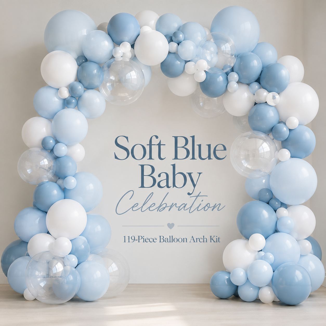 119-Piece Dusty Blue Balloon Arch Kit – Pastel Blue & White Party Décor