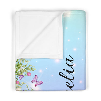 Personalized Unicorn Baby Blanket – Soft Fleece Name Blanket for Girls, Pastel Rainbow Floral Design