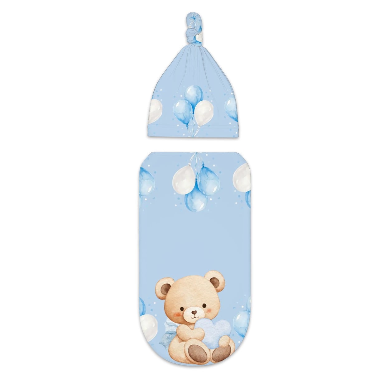 Custom Baby Swaddle Sack with Bear Hat | Personalized Newborn Swaddle Blanket