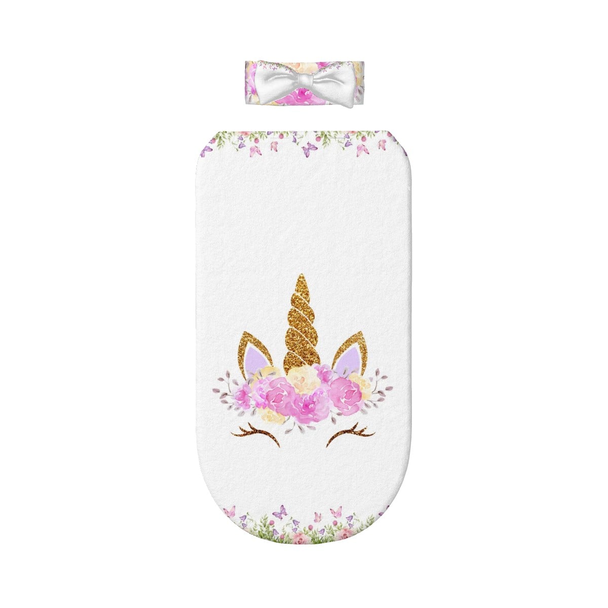 Baby Swaddle Sack with Baby Headband Unicorn Baby Set In White