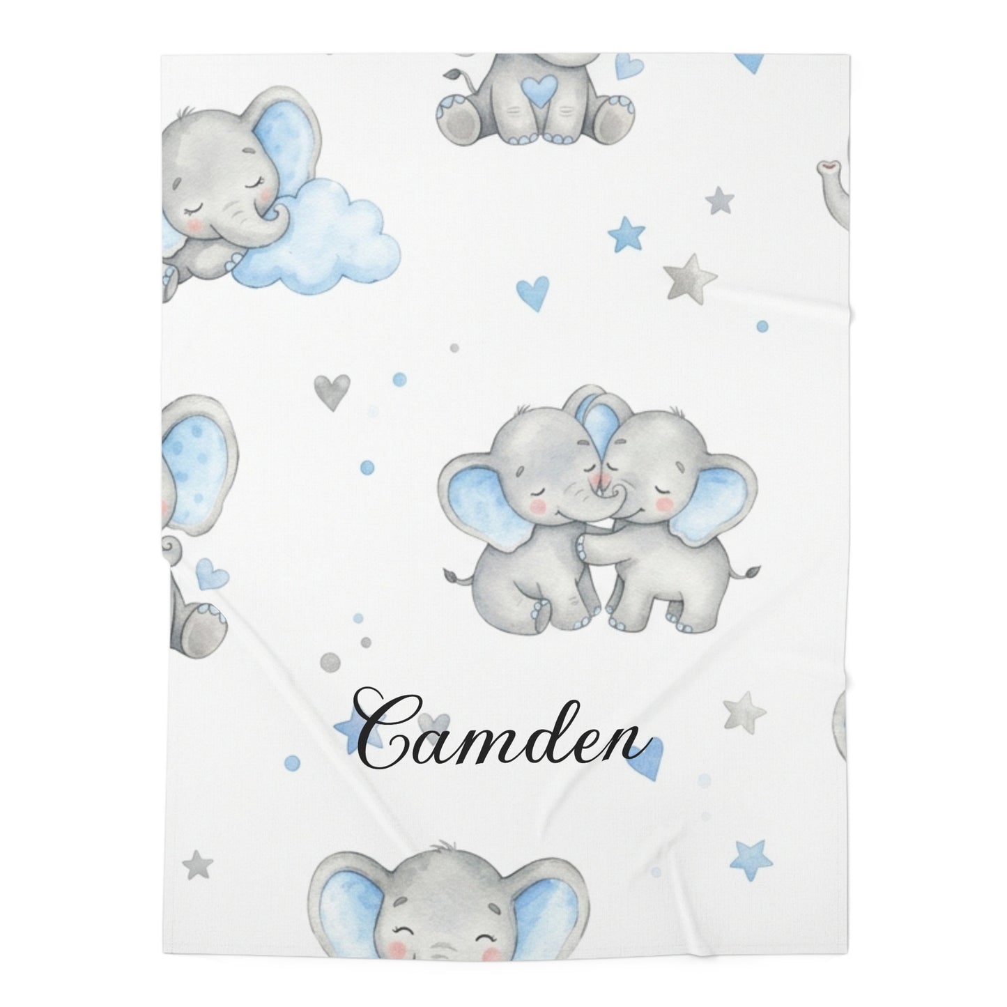 Personalized Baby Swaddle Blanket – Blue Elephant Newborn Name Blanket