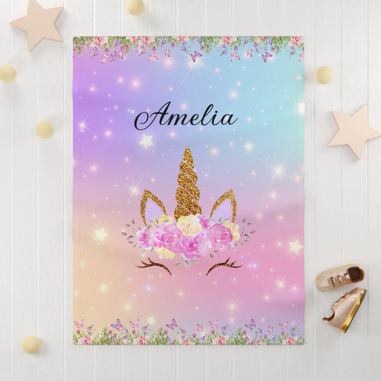 Personalized Baby Blanket | Unicorn Pastel Fleece with Custom Name