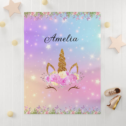 Personalized Baby Blanket | Unicorn Pastel Fleece with Custom Name