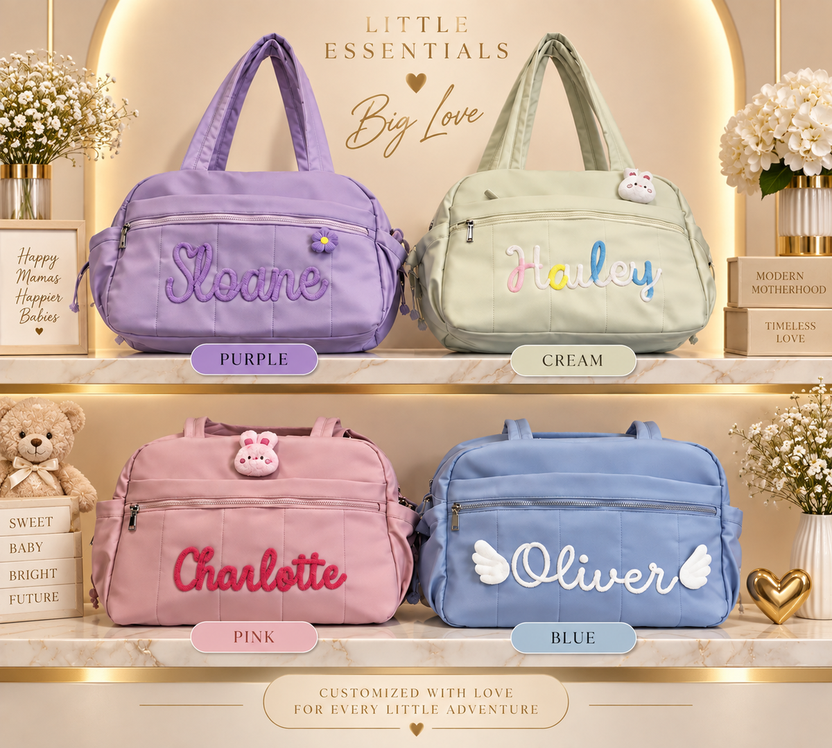 Personalized Diaper Bag | Custom Name Embroidered Baby Bag | Baby Shower Gift for New Mom