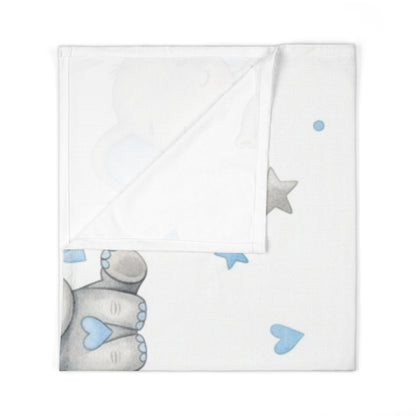 Personalized Baby Swaddle Blanket – Blue Elephant Newborn Name Blanket