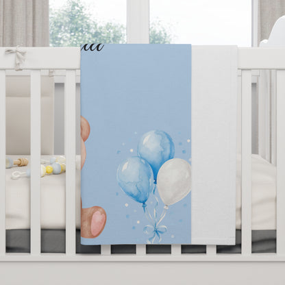 Blue Teddy Baby Blanket — Soft Fleece Newborn Blanket with Balloons (Baby Shower Gift)