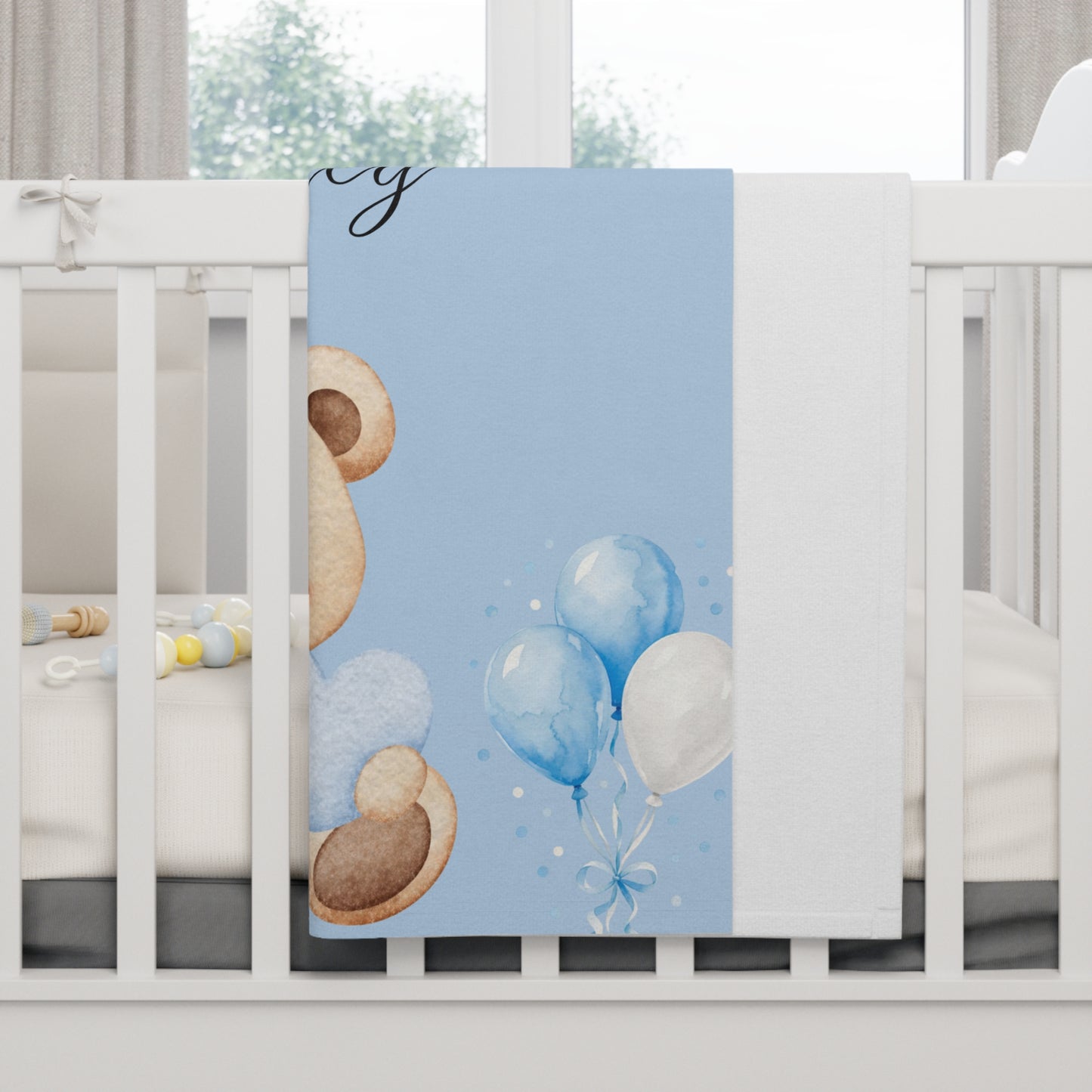 Personalized Baby Blanket - Blue Teddy Bear with Name (Custom Newborn Gift)