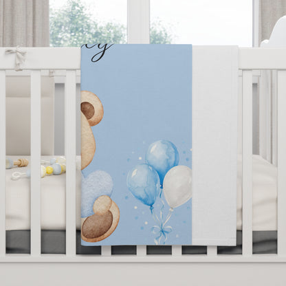 Personalized Baby Blanket - Blue Teddy Bear with Name (Custom Newborn Gift)