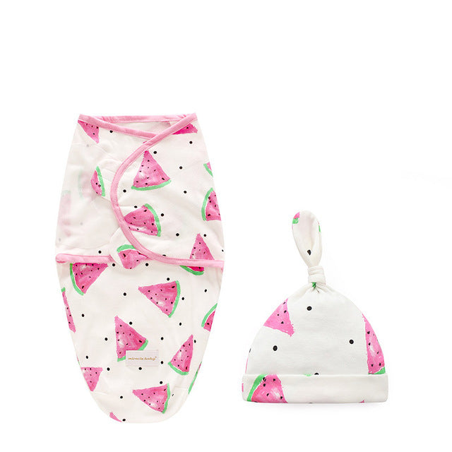 Newborn Cotton Swaddle Wrap & Hat Set | Soft Baby Swaddle Blanket