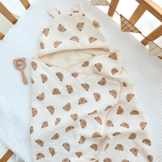 Muslin Cotton Baby Bath Towel with Hood | 4-Layer, All-Season