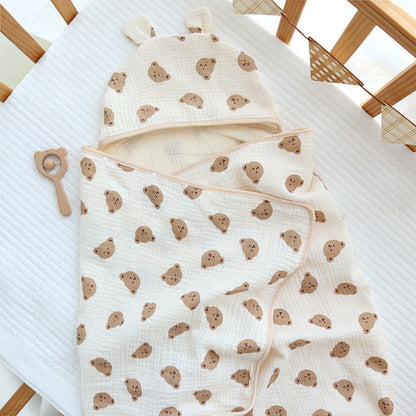 Muslin Cotton Baby Bath Towel with Hood | 4-Layer, All-Season