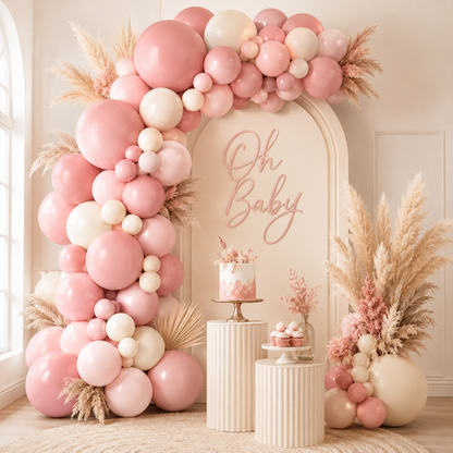 136-Piece Boho Balloon Arch Kit –  Rose, Blush Pink & White