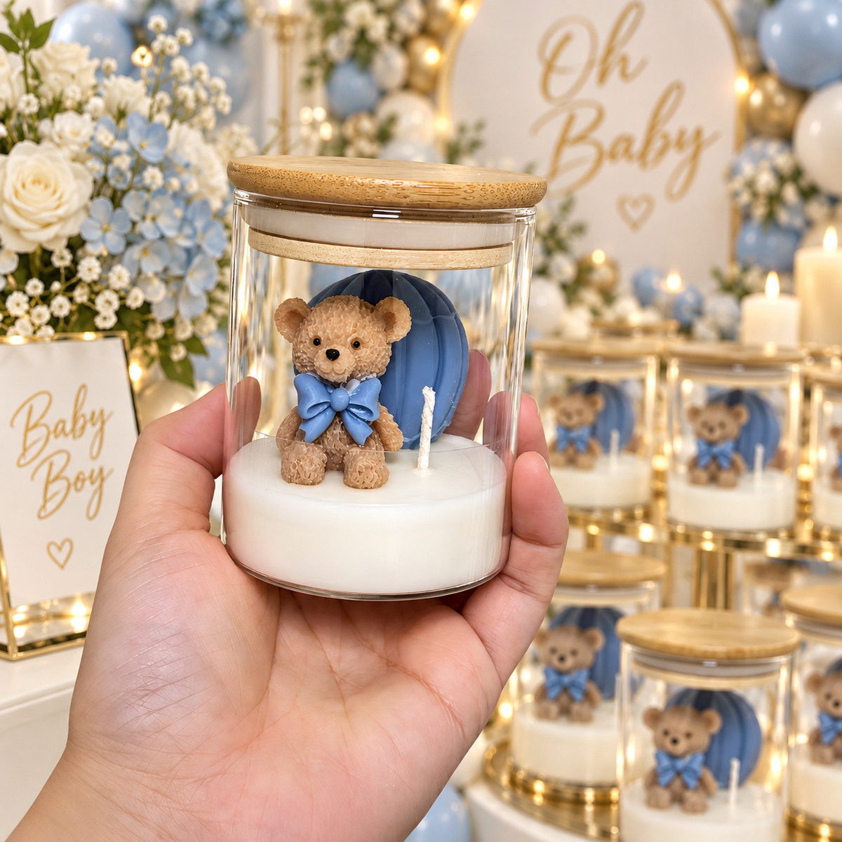 Personalized Handmade Teddy Bear Candle Favors-Set Of 50 Candles