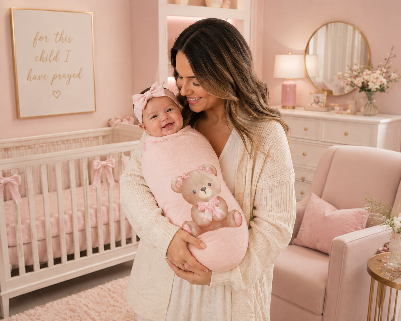 Custom Baby Girl Swaddle Sack with Bow Headband | Personalized Newborn Swaddle Set