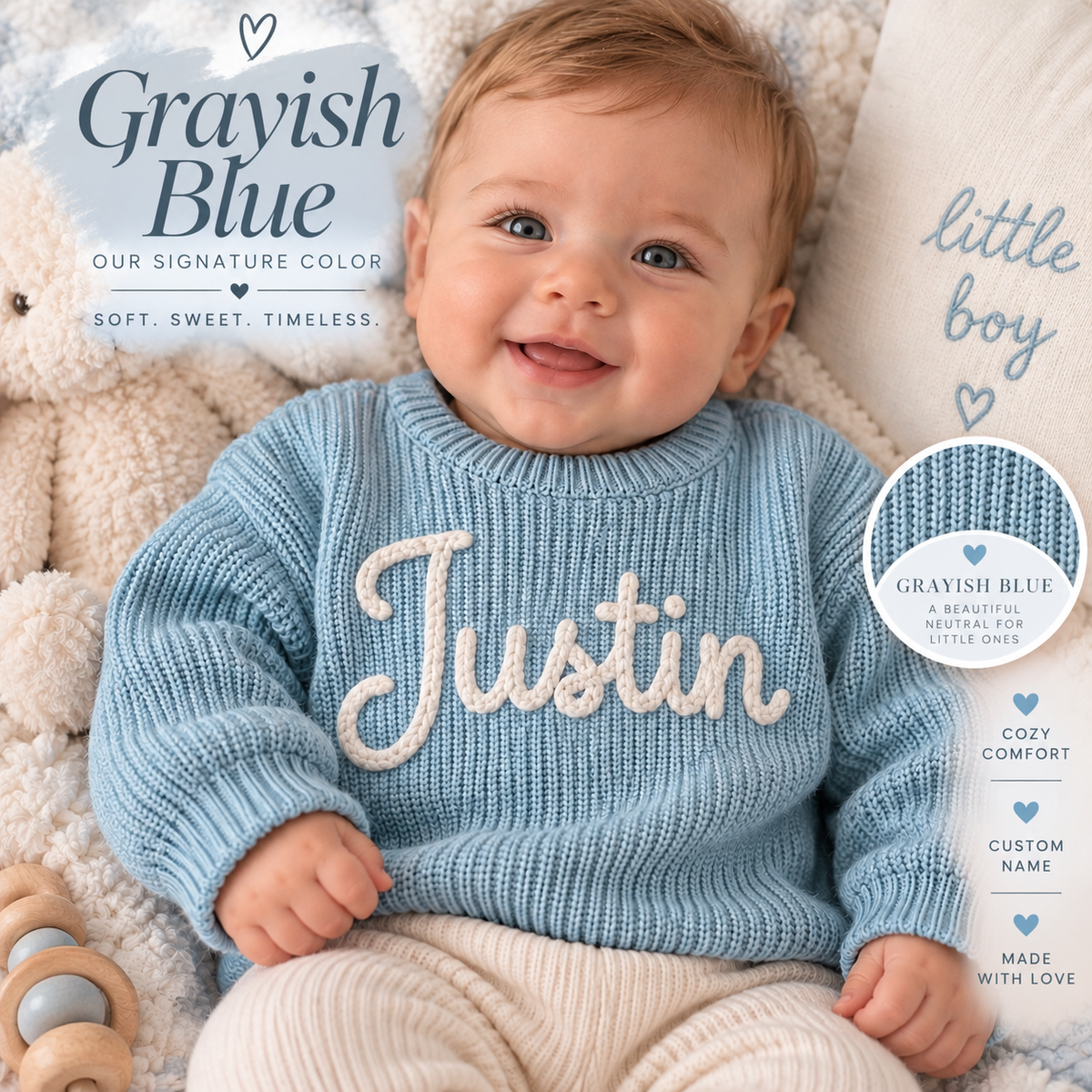 Personalized Baby Name Sweater | Custom Knit Newborn Outfit | Baby Shower Gift for Boy or Girl