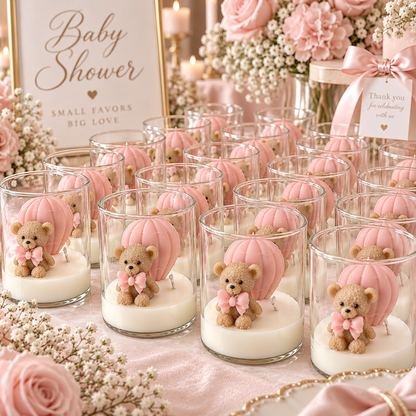 Personalized Handmade Teddy Bear Candle Favors- Set Of 50 Candles