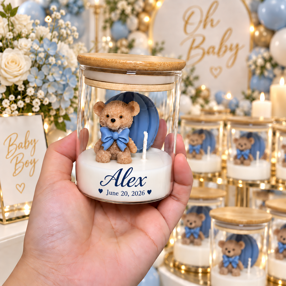 Personalized Handmade Teddy Bear Candle Favors-Set Of 50 Candles
