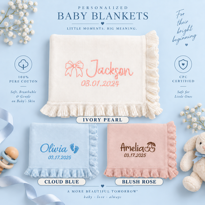 Personalized Cotton Baby Blanket with Ruffle Trim