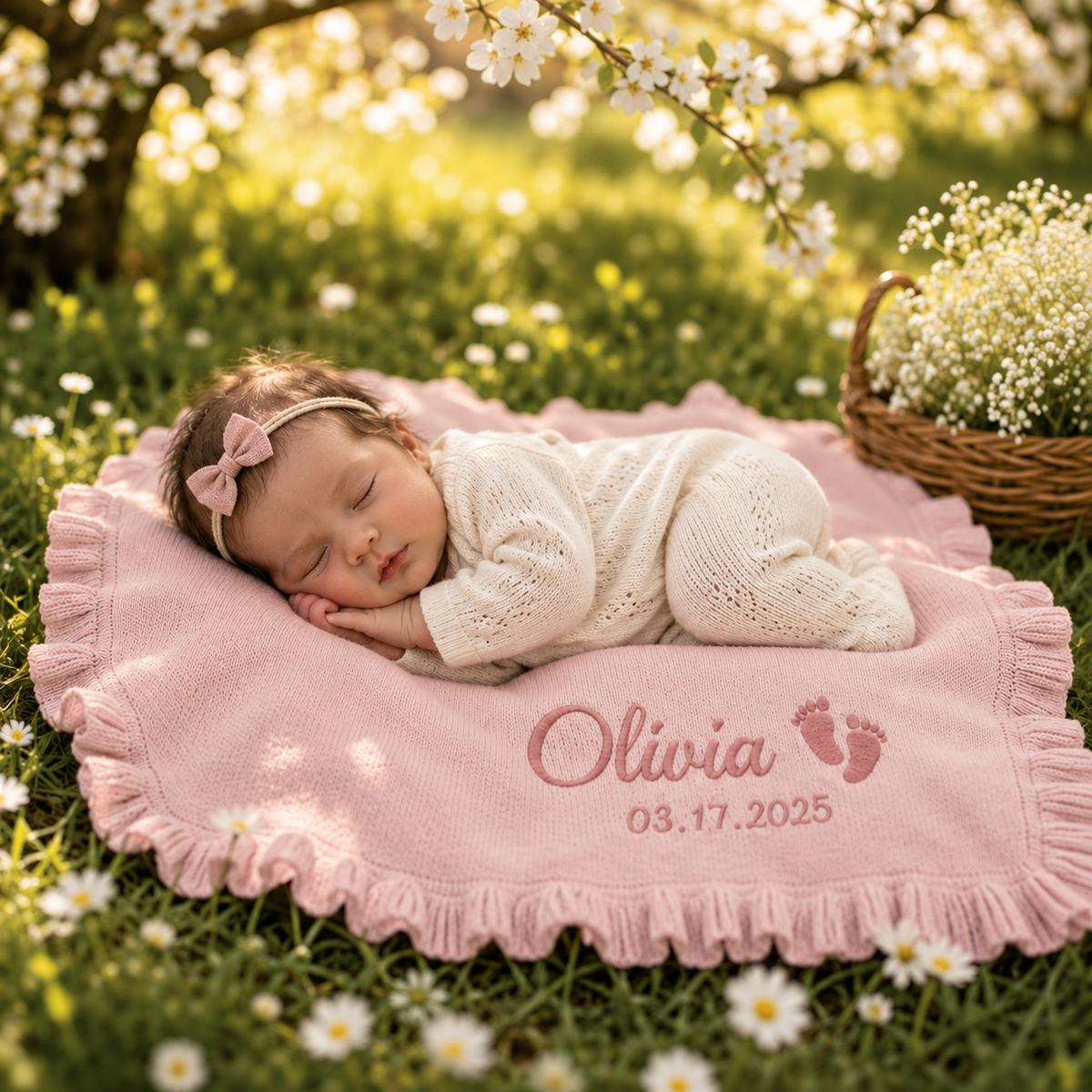 Personalized Cotton Baby Blanket with Ruffle Trim