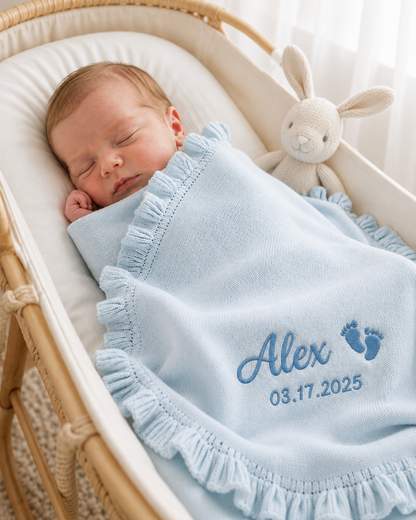 Personalized Cotton Baby Blanket with Ruffle Trim