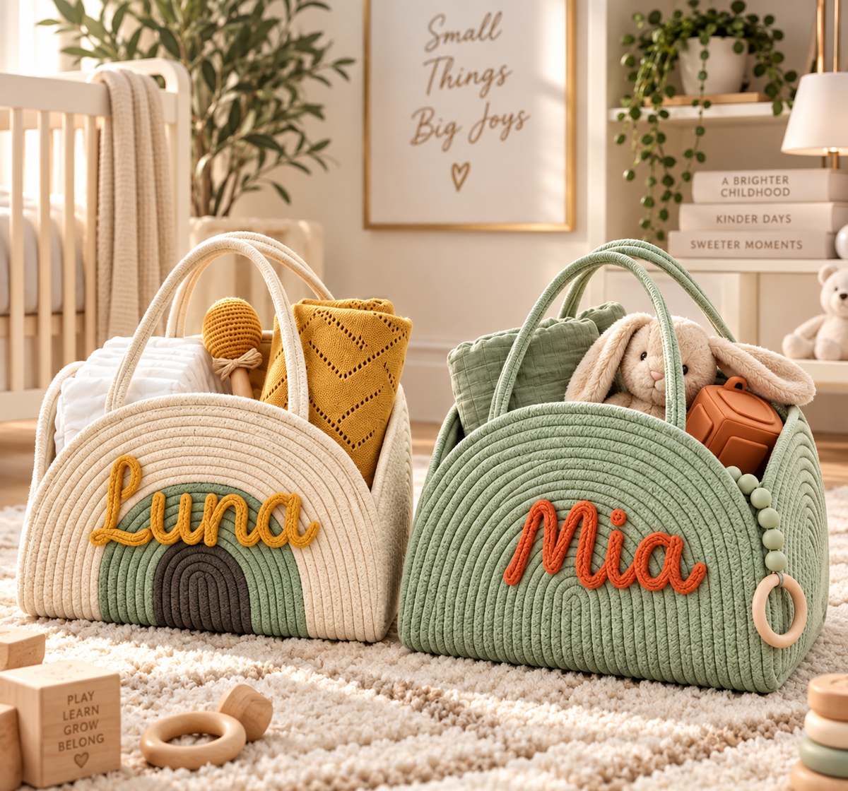 Personalized Diaper Caddy with Name | Custom Baby Nursery Organizer