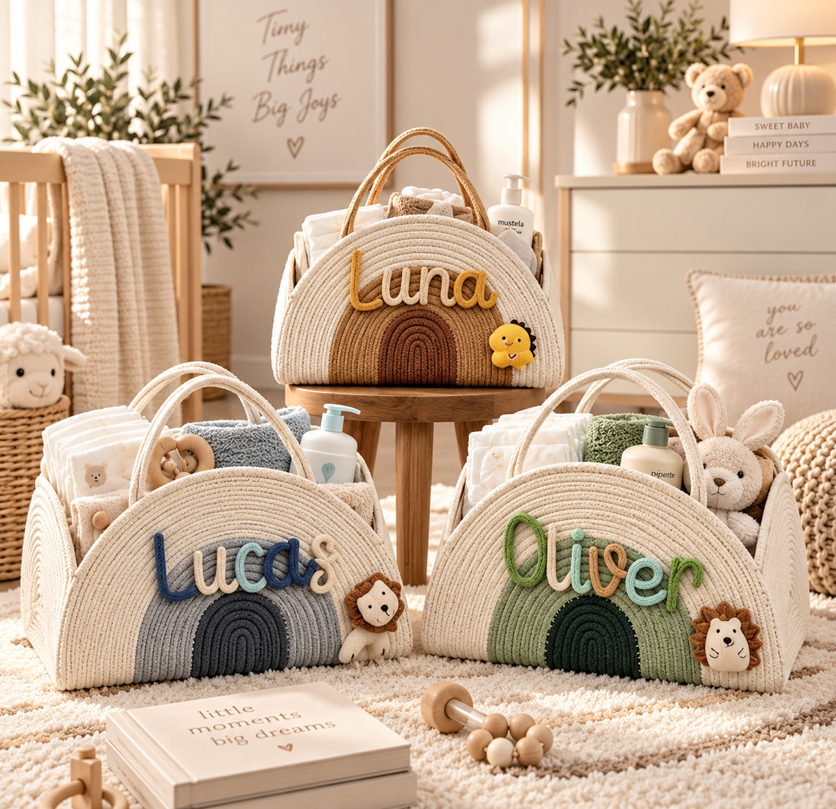 Personalized Diaper Caddy with Name | Custom Baby Nursery Organizer