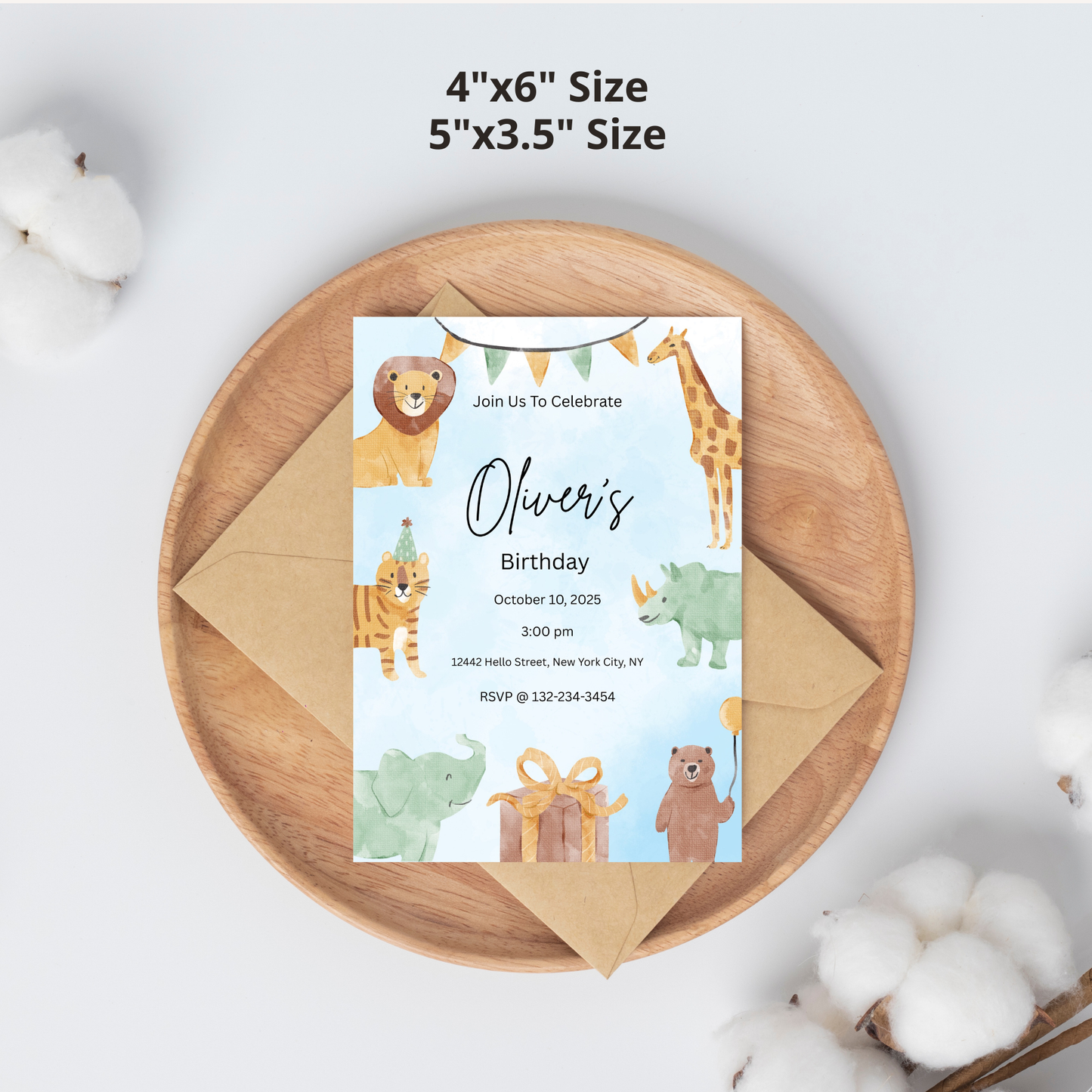 Animal Adventure Digital Birthday Invitation | Watercolor Zoo Party