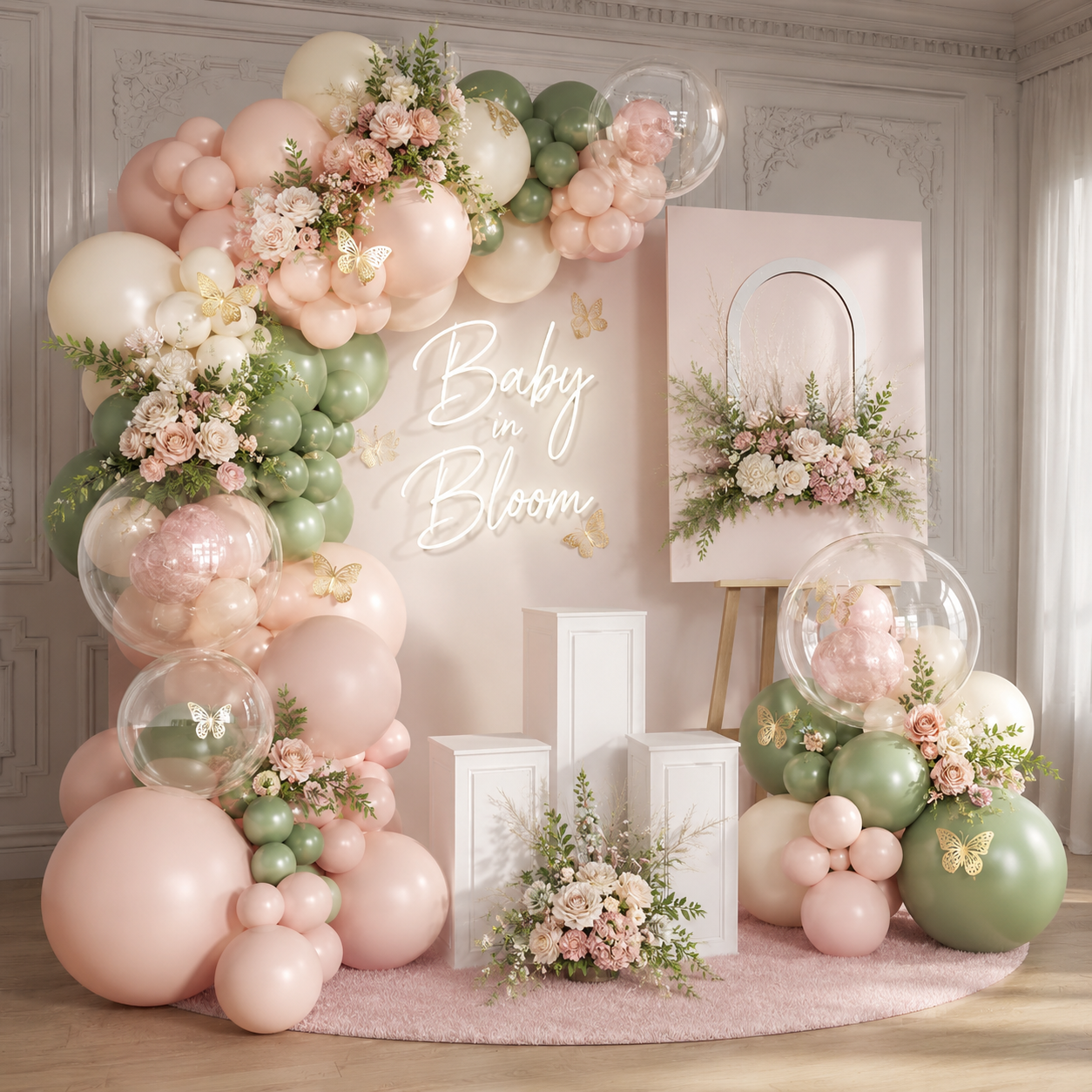 131-Piece Pink & Sage Green Balloon Arch Kit – DIY Party Décor