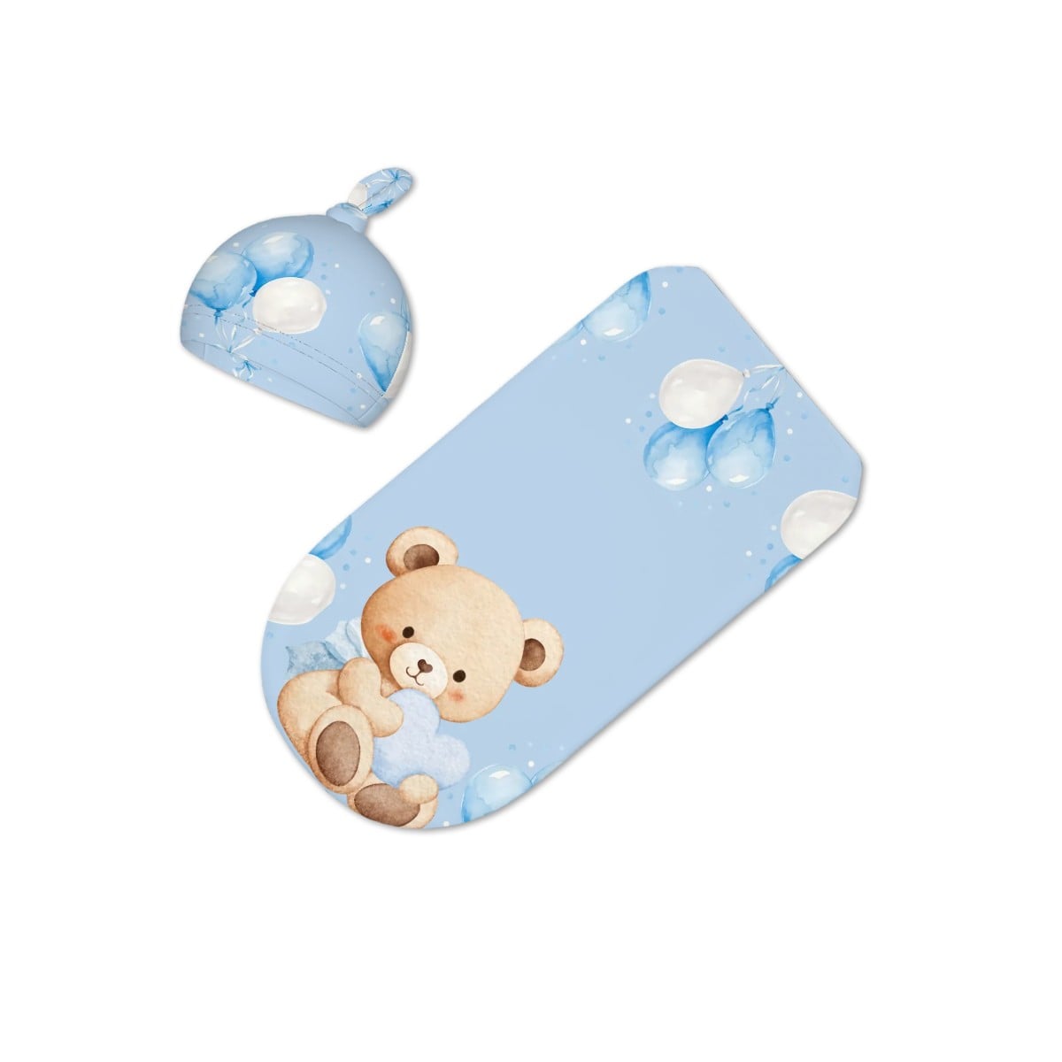 Custom Baby Swaddle Sack with Bear Hat | Personalized Newborn Swaddle Blanket