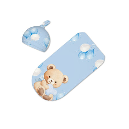 Custom Baby Swaddle Sack with Bear Hat | Personalized Newborn Swaddle Blanket