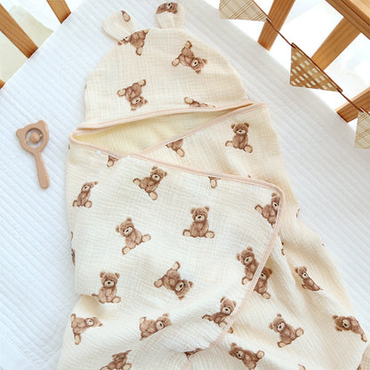 Muslin Cotton Baby Bath Towel with Hood | 4-Layer, All-Season